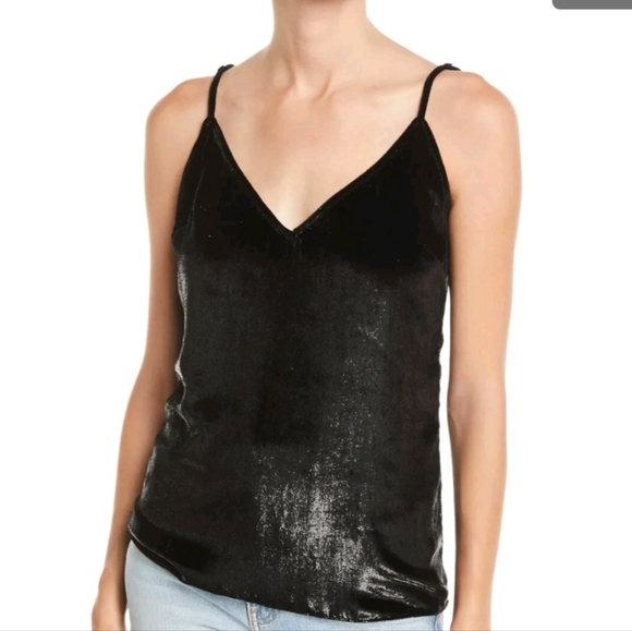 FRAME Tops - FRAME Camisole Shimmer Velvet Sleeveless Top Noir Black V-neck Small